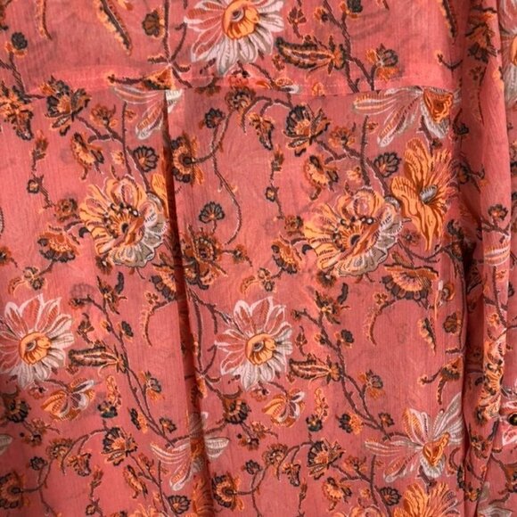 C. Wonder Floral Sheer Duster Orange 10 Button Up - Picture 8 of 8